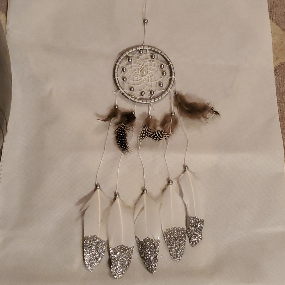Silver and white dream catcher